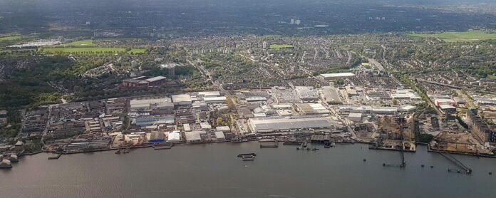 Aerial view of Charlton Riverside looking south across the Thames