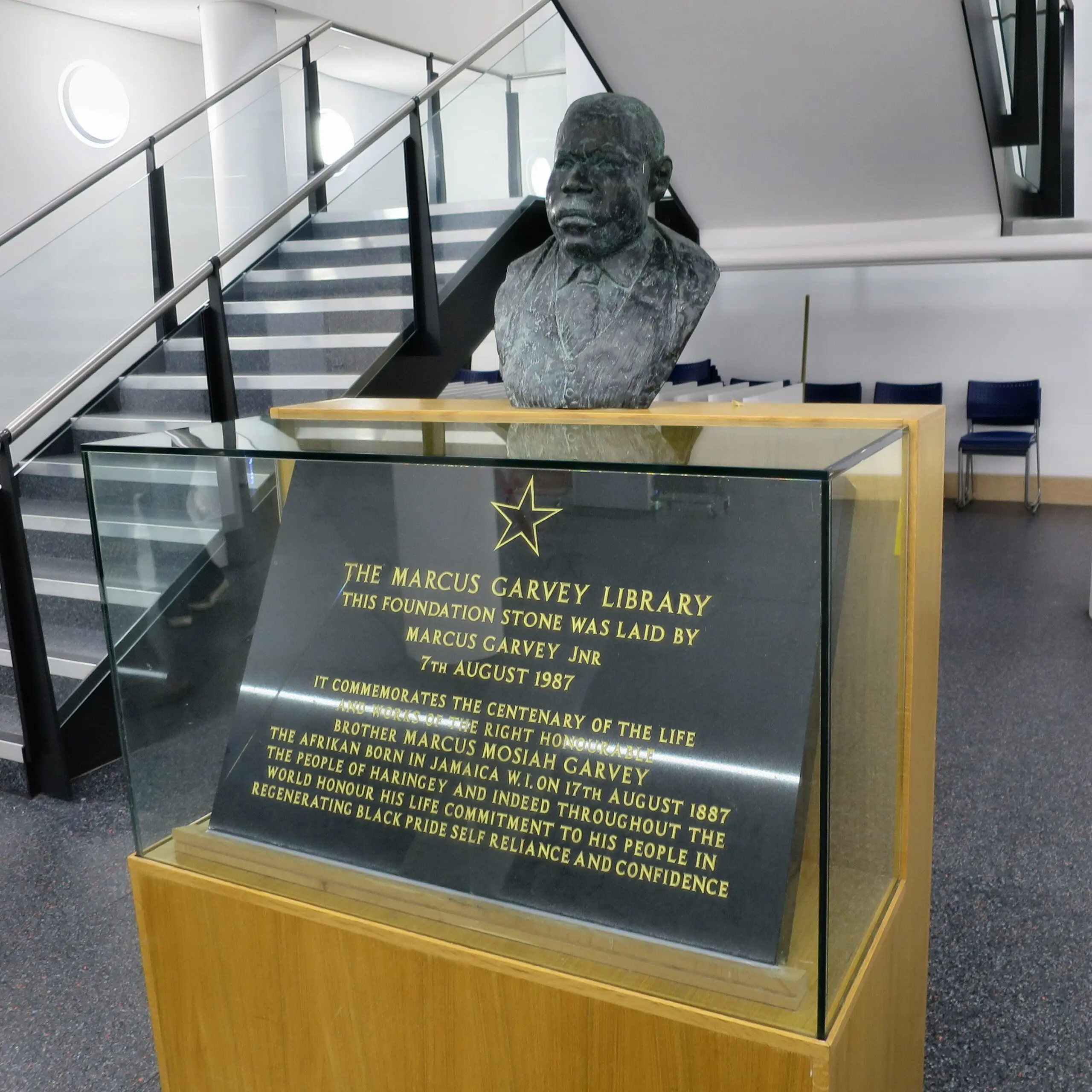 Bust of Marcus Garvey outside Marcus Garvey Library in Tottenham, north London