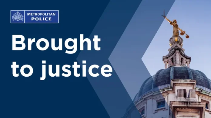 Metropolitan Police 'Brought to justice' graphic showing the Old Bailey dome