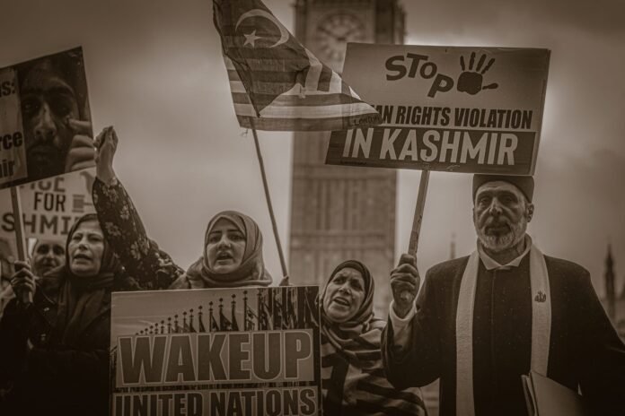 Kashmir activists protesting in central London (file photo)