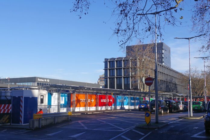 Black cabs queued on the taxi rank at Euston Station, London, amid calls for a temporary black cab age limit suspension