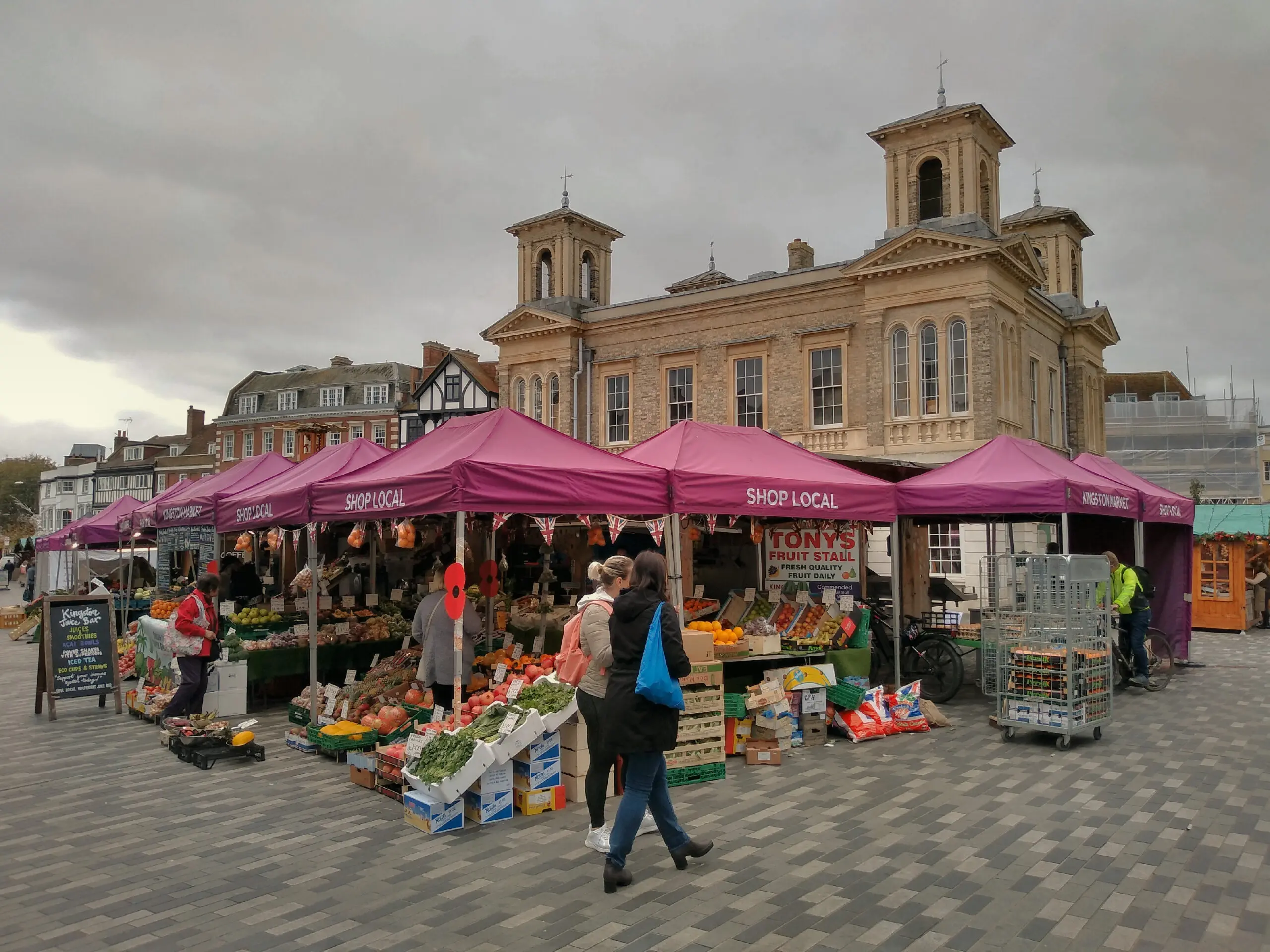 Market stalls in Kingston Market Place before the fire