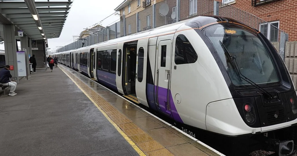 General view of Abbey Wood station platform with a train standing at the platform