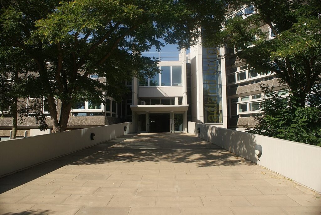 Entrance and tree-lined approach to Acland Burghley School in Tufnell Park, Camden, one of the borough's most in-demand secondary schools