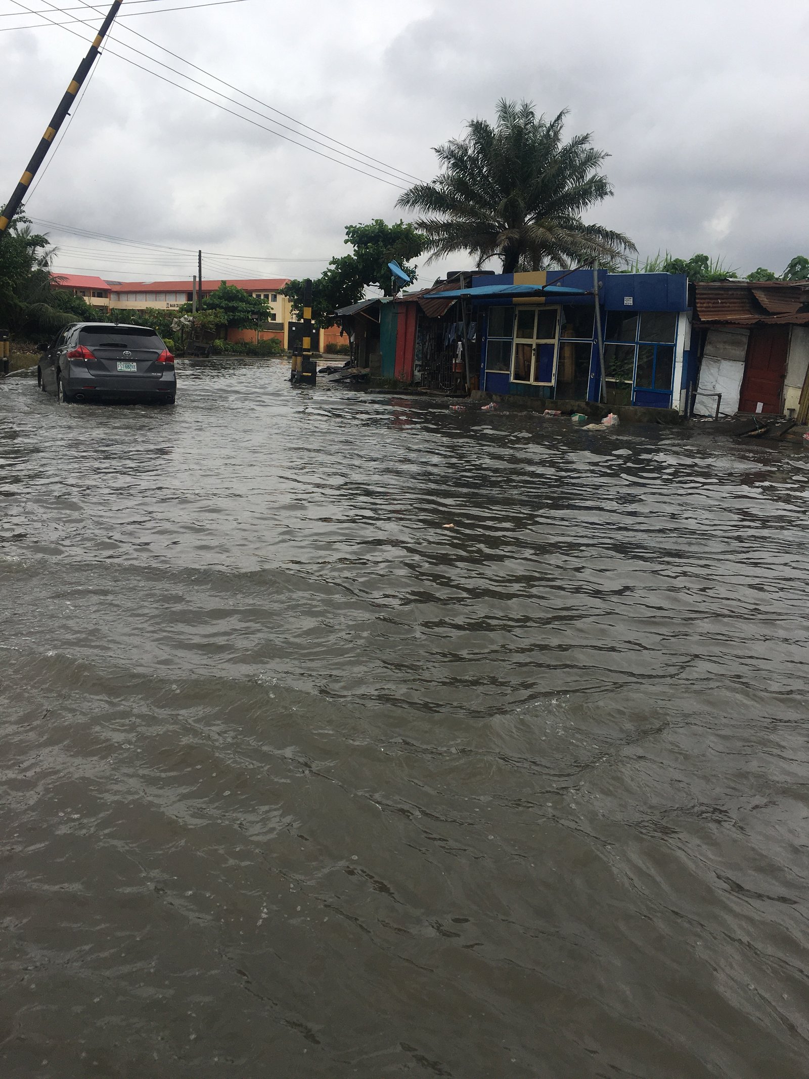 A flooded road after heavy rain