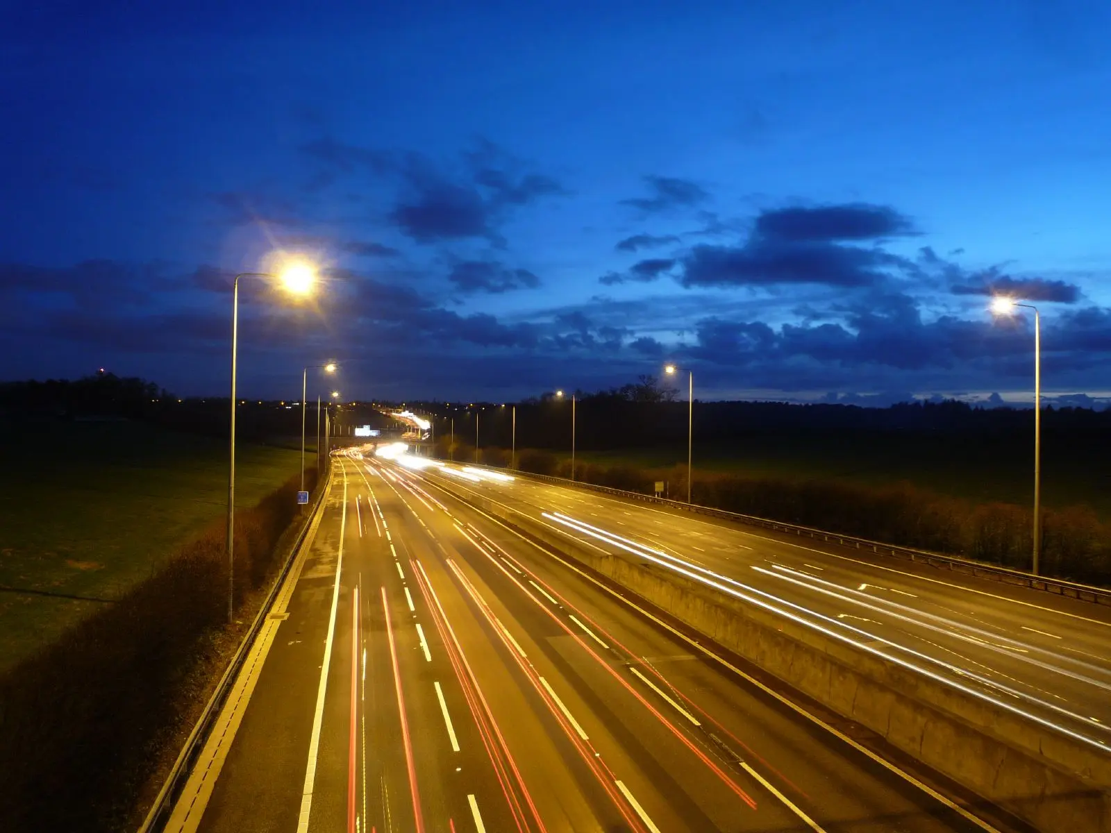 Overnight traffic on the M25 motorway near Gerrards Cross