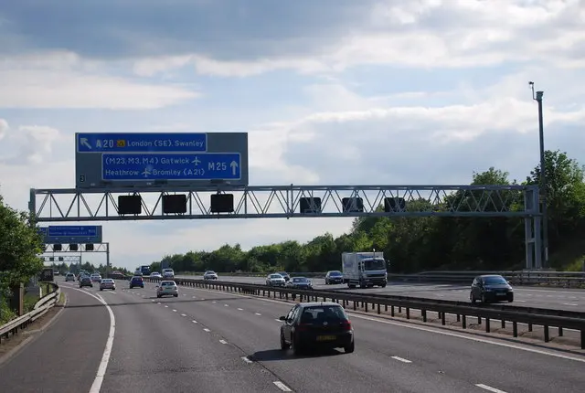 The M25 motorway near Junction 3 at Swanley, Kent